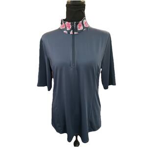 Tommy Bahama Womens Active Golf Tropical Collar Blue Short Sleeve Shirt Large